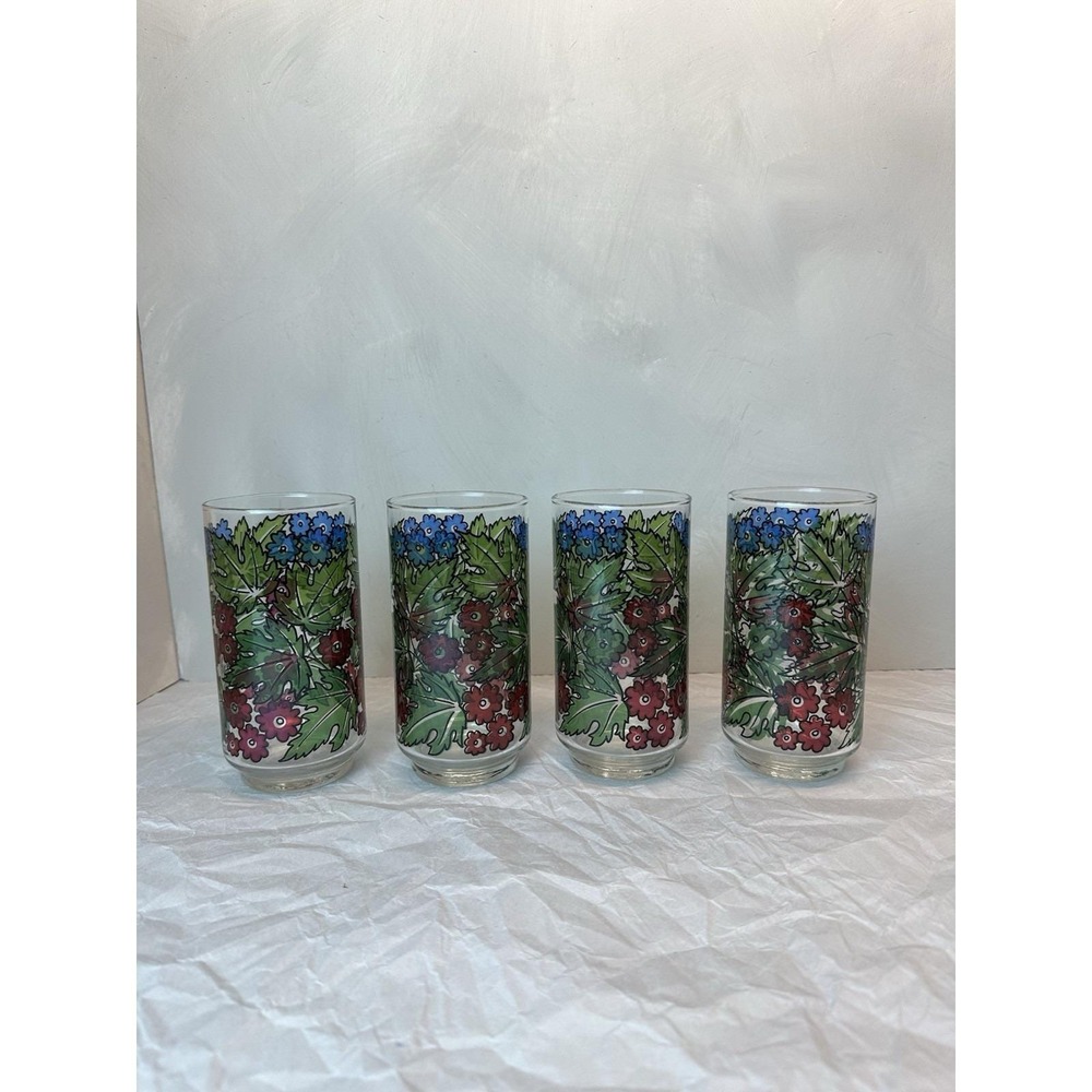 Set of 4 LIBBEY Tiffany Foliage Pattern 1970s Vintage Tumblers 5.75" Glasses
